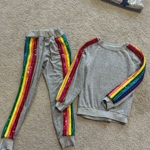 Lola + The Boys Gray Set with Rainbow Sequin Stripes